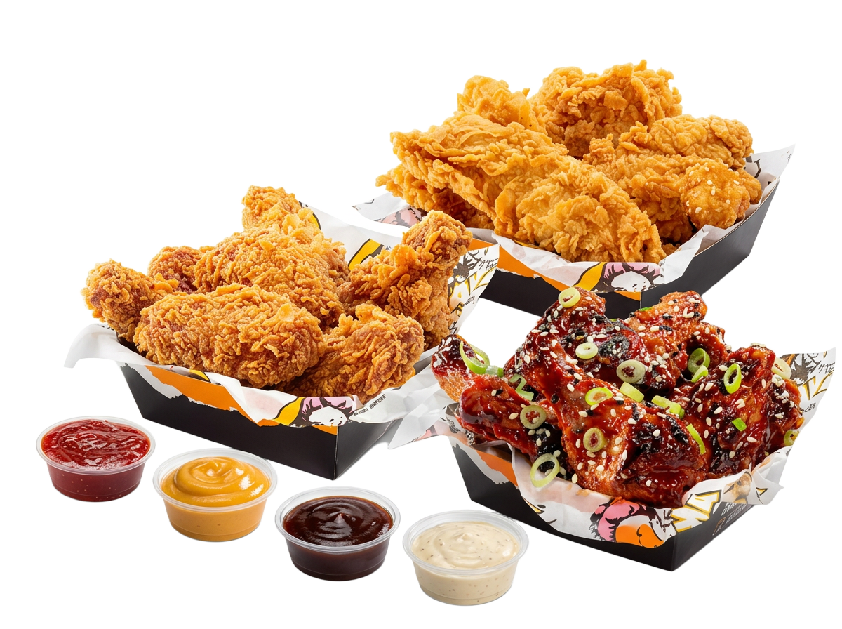 Naked wings, crispy wings, tenders et sauces