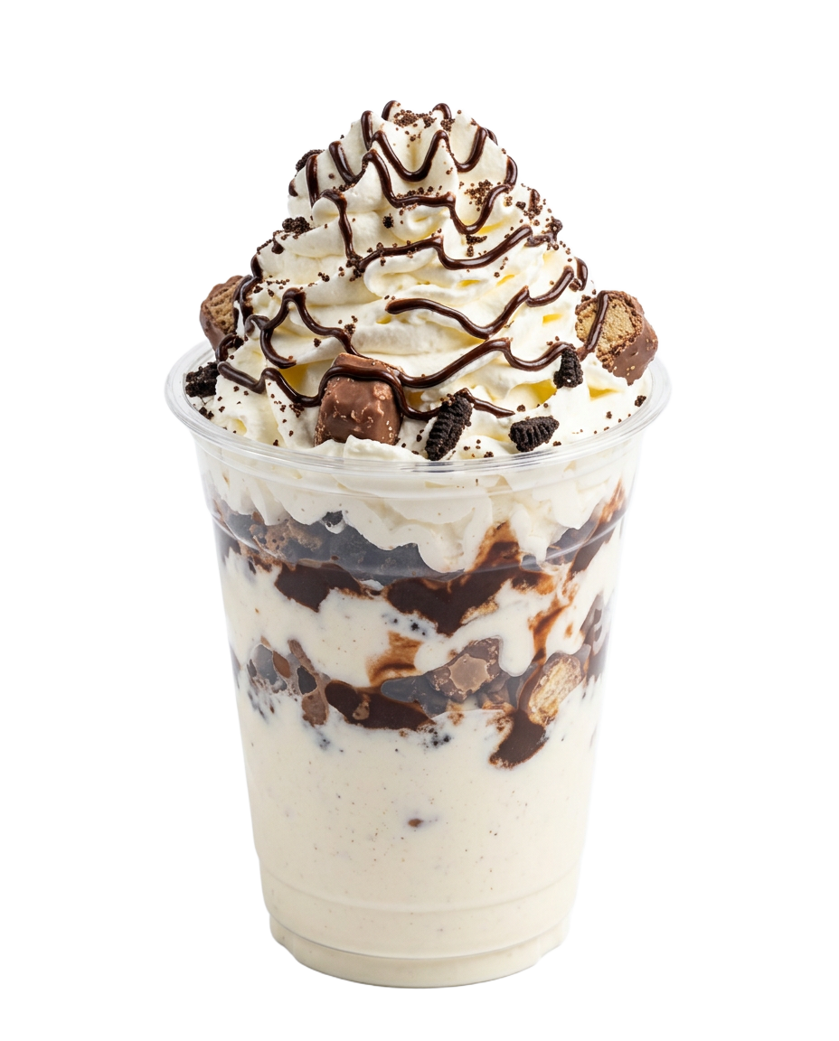 Milkshake gourmand avec chantilly, chocolat et biscuits